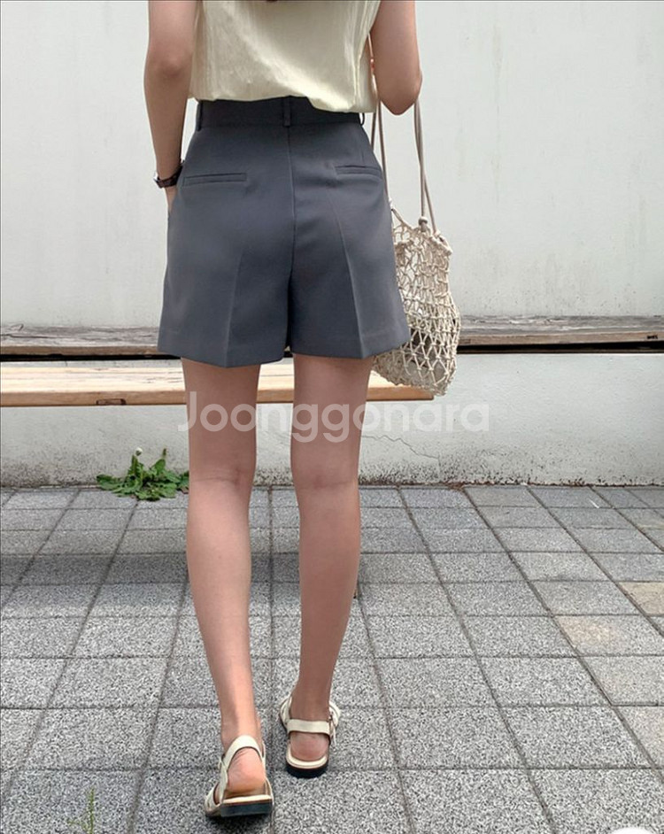핀턱 하프슬랙스 3부 슬랙스--4