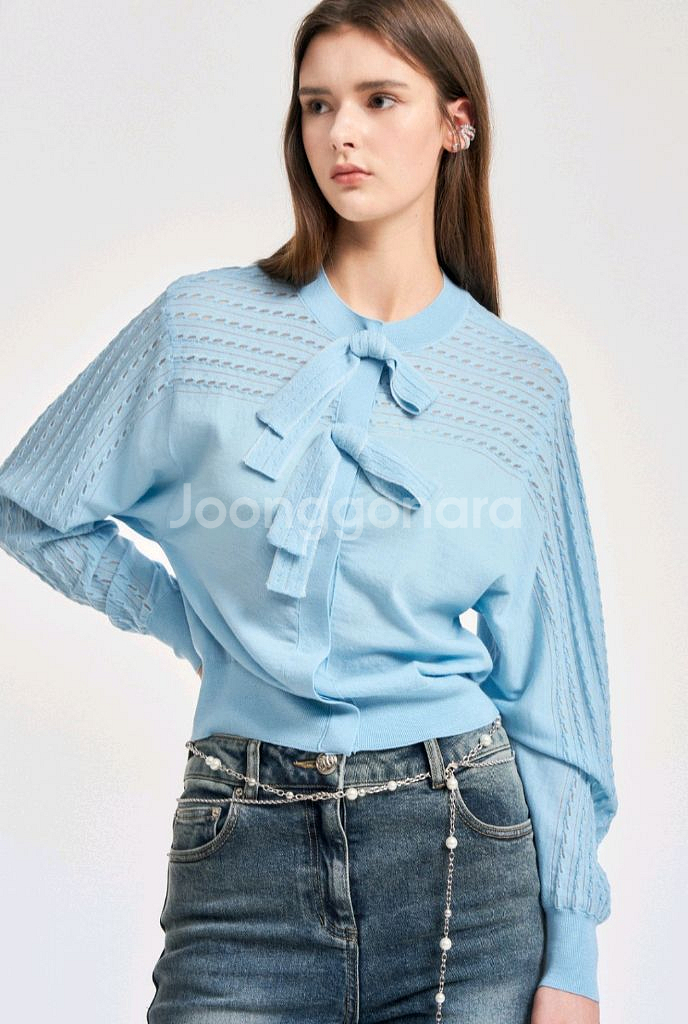 오브제 보우 타이 니트 가디건--0