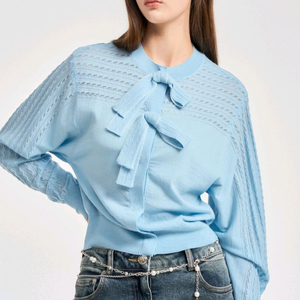 오브제 보우 타이 니트 가디건