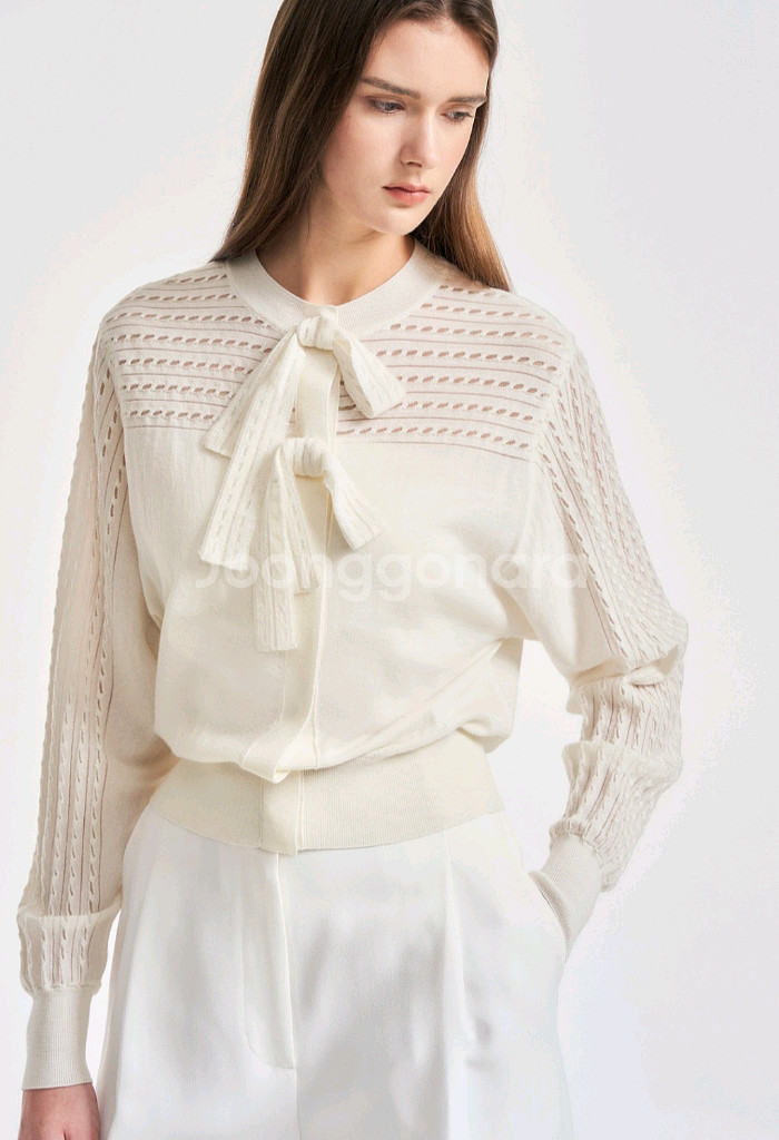 오브제 보우 타이 니트 가디건--1