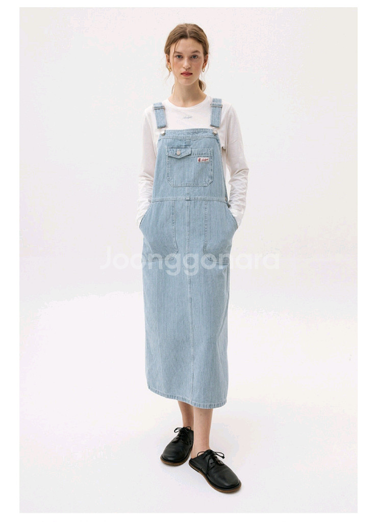 앤유 크랜본 포켓 포인트 데님 오버롤 원피스--4