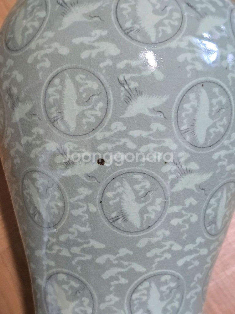 해강 유근형 청자흑백상감운학문매병--5