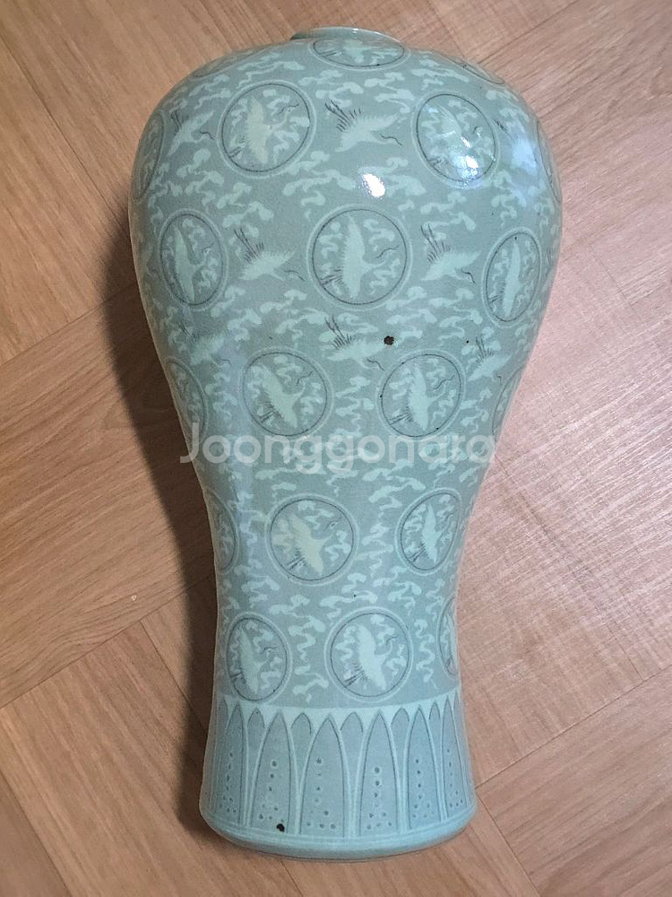 해강 유근형 청자흑백상감운학문매병--1