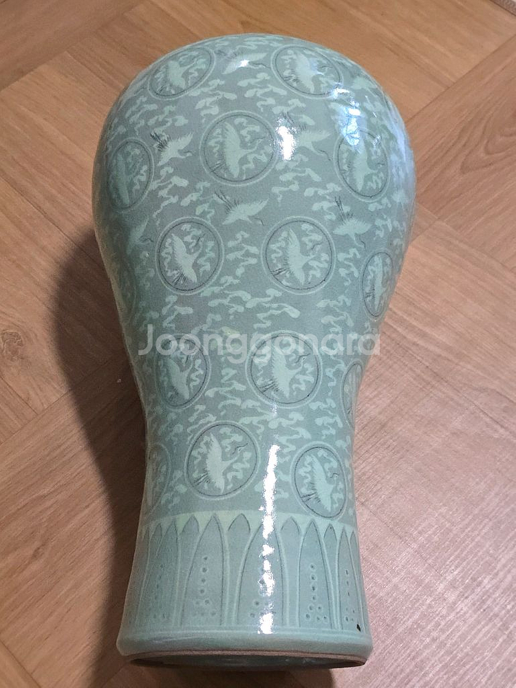 해강 유근형 청자흑백상감운학문매병--2