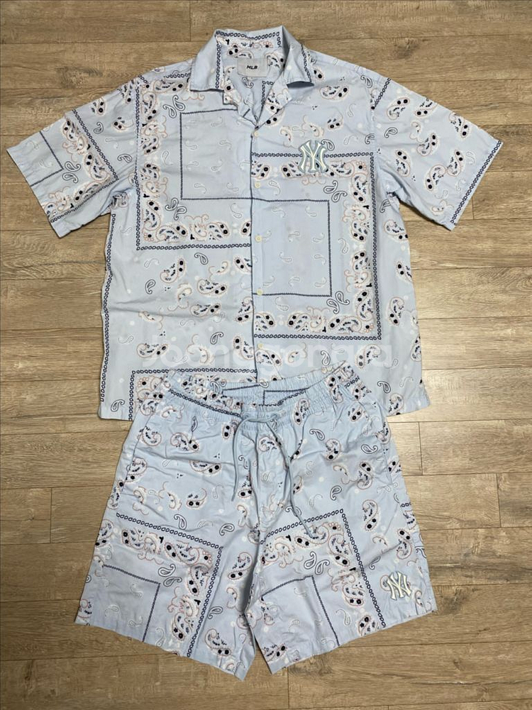 mlb 뉴욕양키스 페이즐리 투피스 반팔 셔츠 남방 반바--0