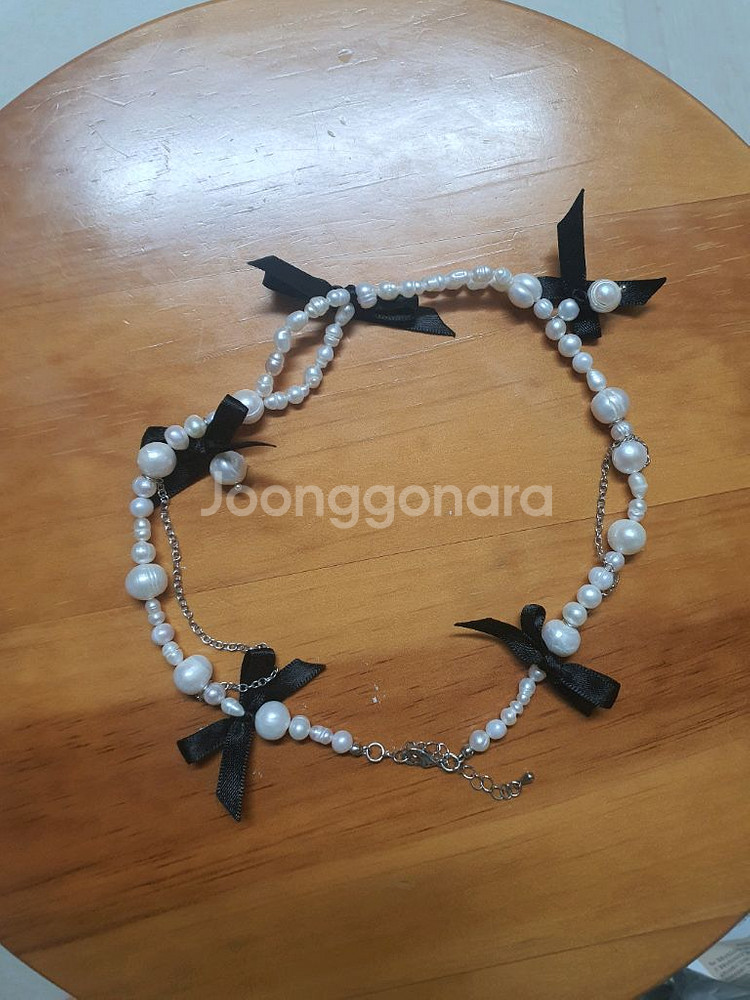 고걸 진주 리본 목걸이--1