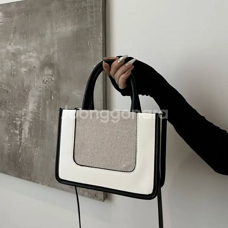 배색 가죽 핸들토트백 크로스끈포함--0