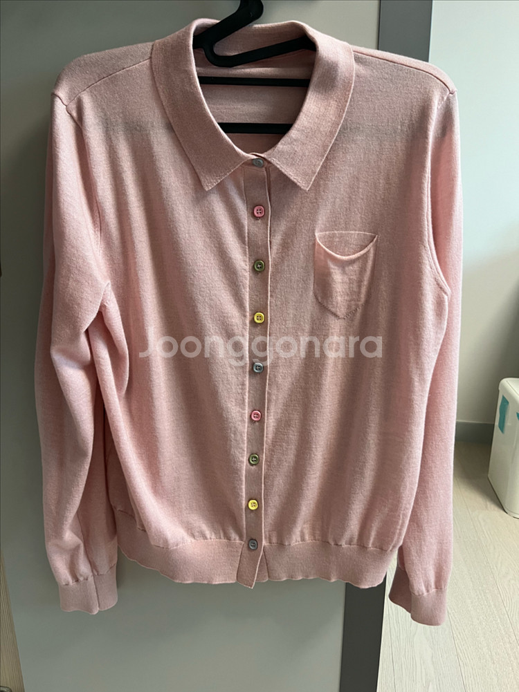 핑크 단추 카라 니트가디건--0