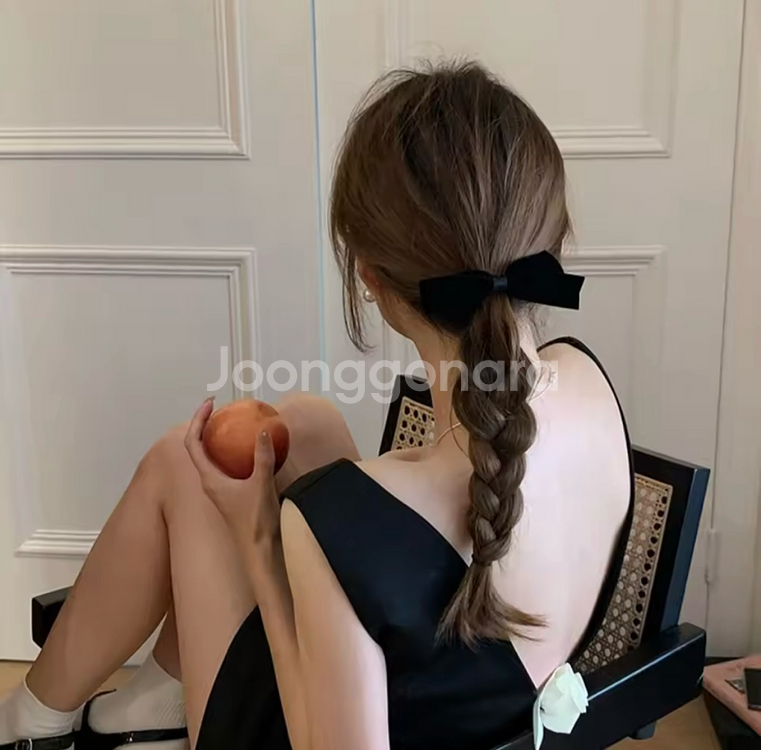 블랙 벨벳 리본 헤어핀 집게핀 2개 5천원--3