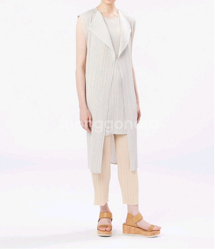 플리츠플리즈 베스트 민소매 롱 가디건 라이트그레이 3--6