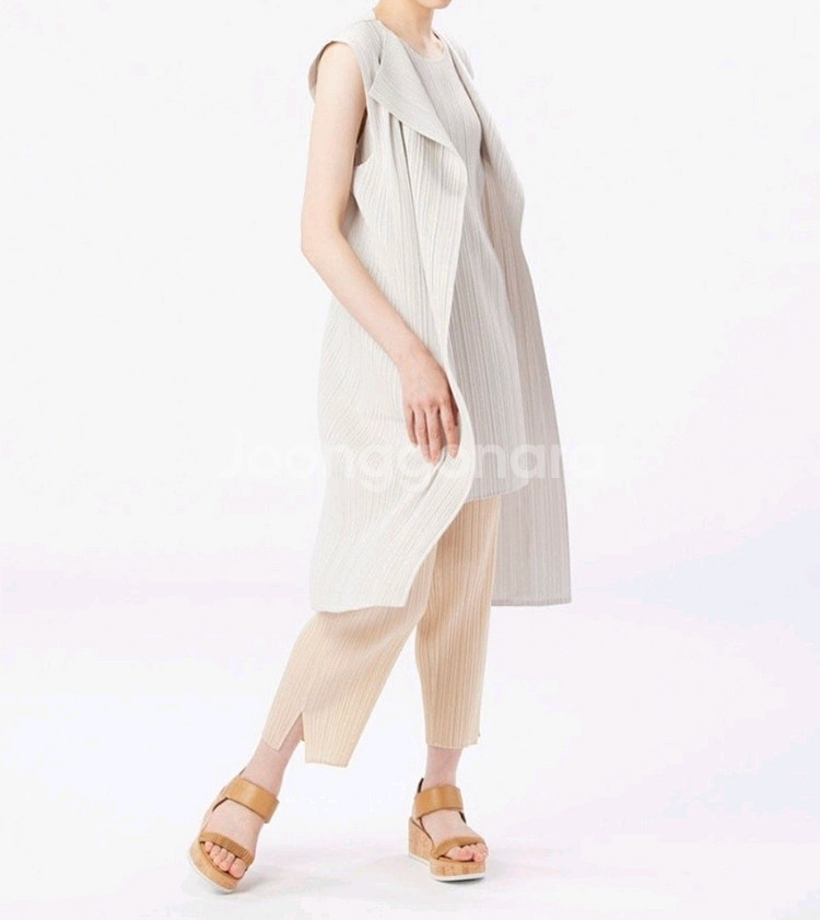 플리츠플리즈 베스트 민소매 롱 가디건 라이트그레이 3--7