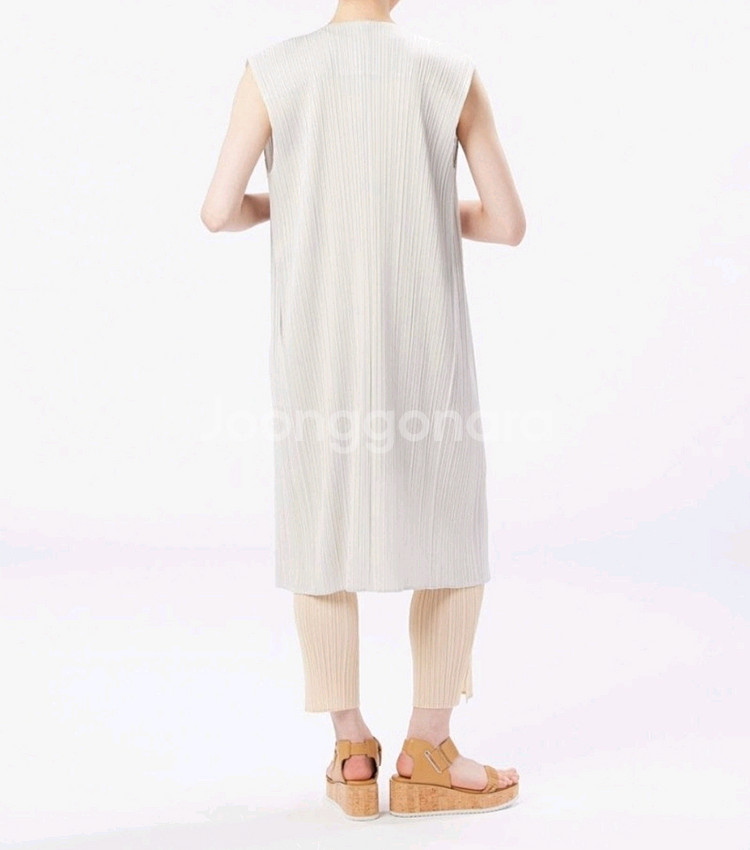 플리츠플리즈 베스트 민소매 롱 가디건 라이트그레이 3--8