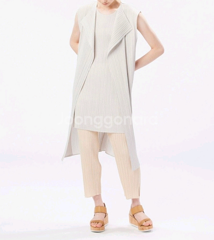 플리츠플리즈 베스트 민소매 롱 가디건 라이트그레이 3--5