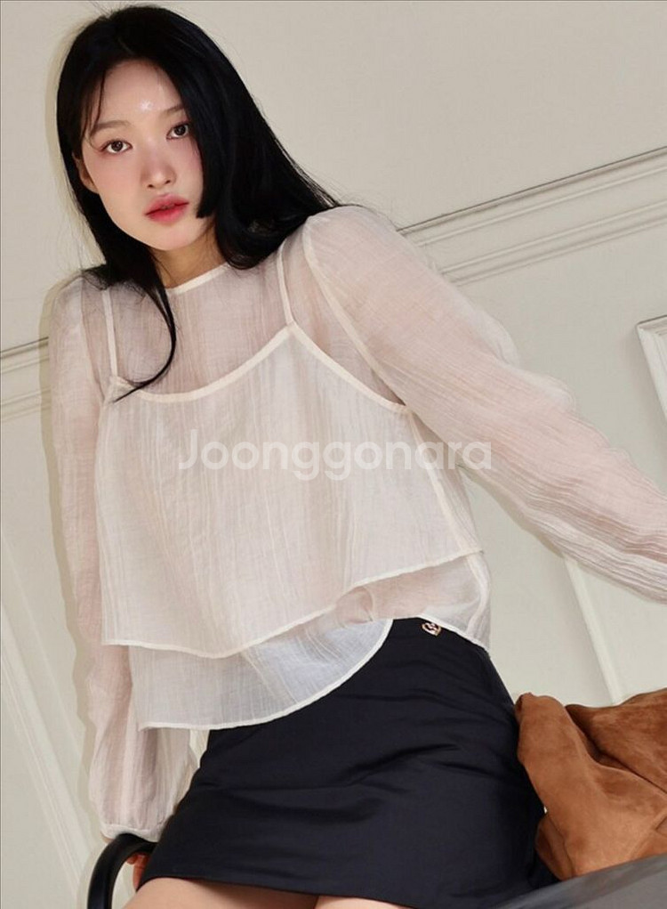 올리브데올리브 레이어드 뷔스티에 세트 시스루 블라우스--1