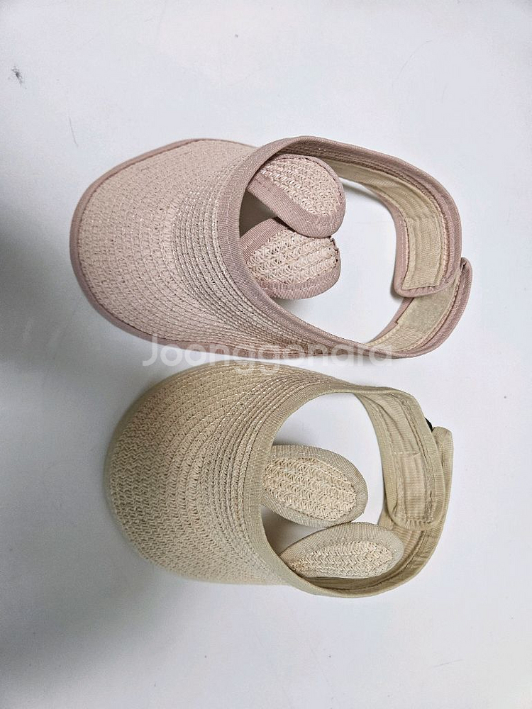 돌돌이 밀짚썬캡 핑크/베이지--0