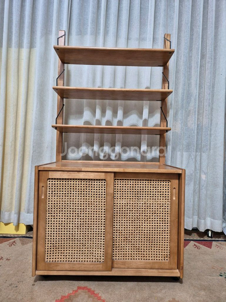미드센츄리 이동식 선반 라탄수납장--0