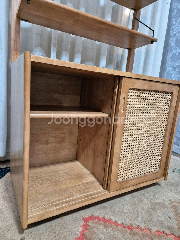 미드센츄리 이동식 선반 라탄수납장--3