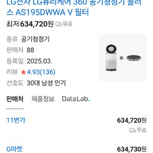 엘지 퓨리케어 360 AS195DWWA 새상품 팝니다
