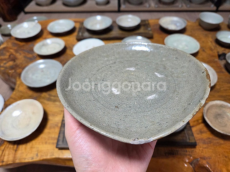 고미술품 고려청자 찌글이 청자접시--1