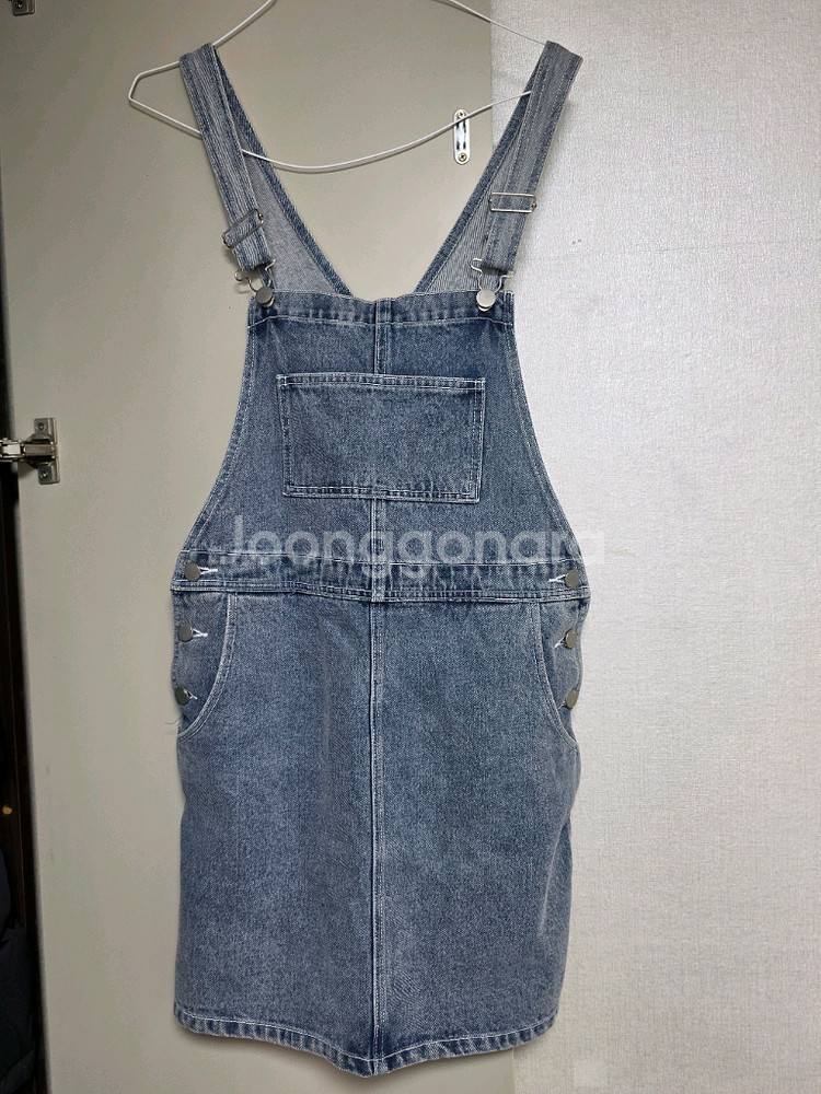 론론 back heart pocket 데님 청 멜빵치마--3