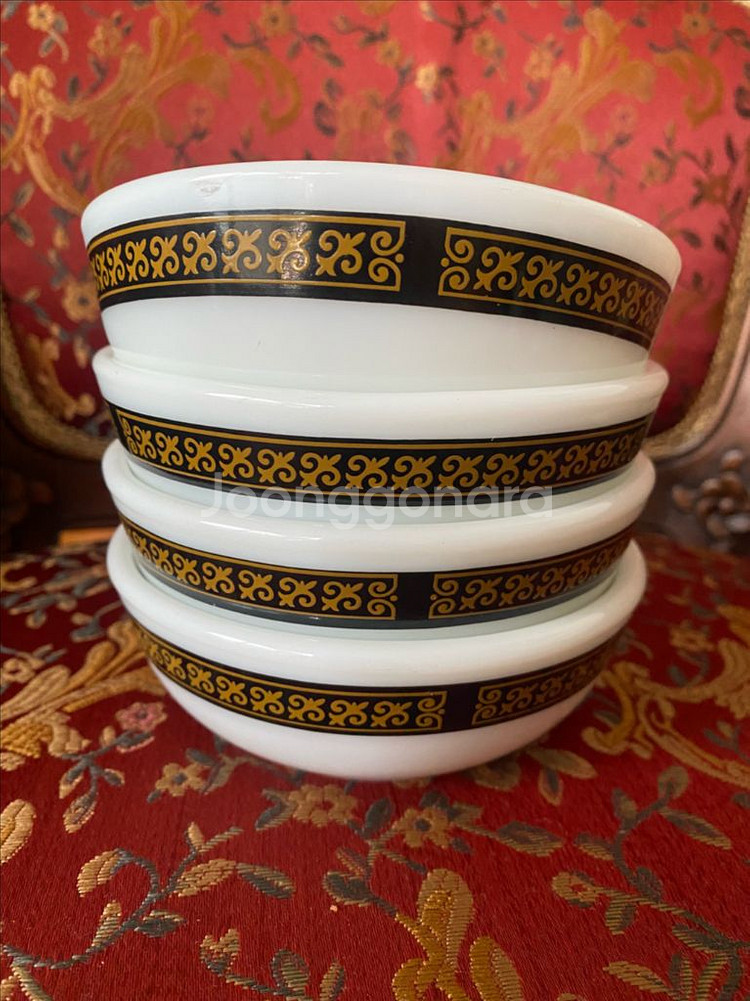 빈티지 파이렉스 에보니 샐러드볼 블랙골드 4pc--0