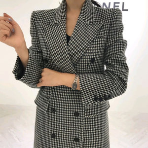 더치치 체크 더블 브레스트 코트 고걸 칙스라벨