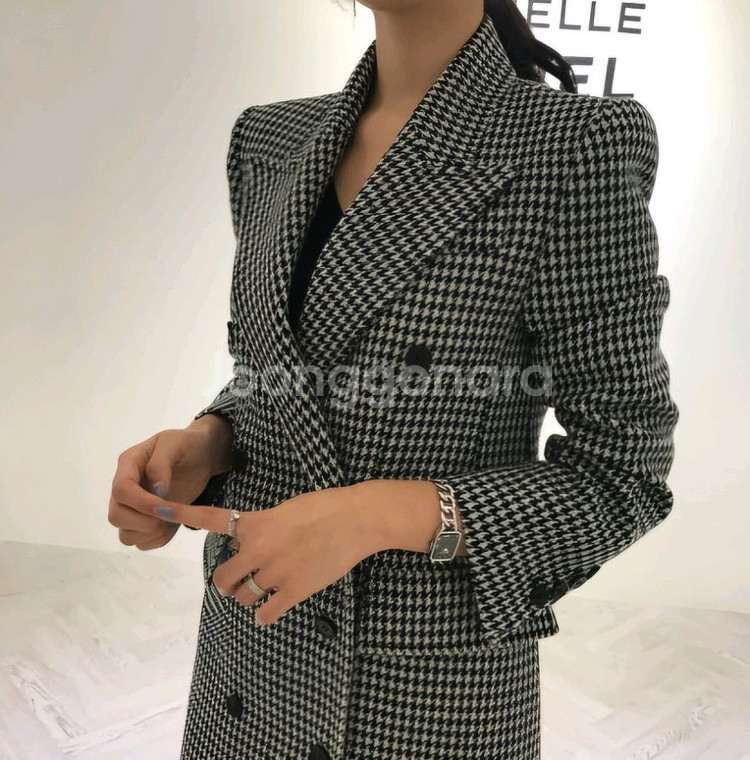 더치치 체크 더블 브레스트 코트 고걸 칙스라벨--1