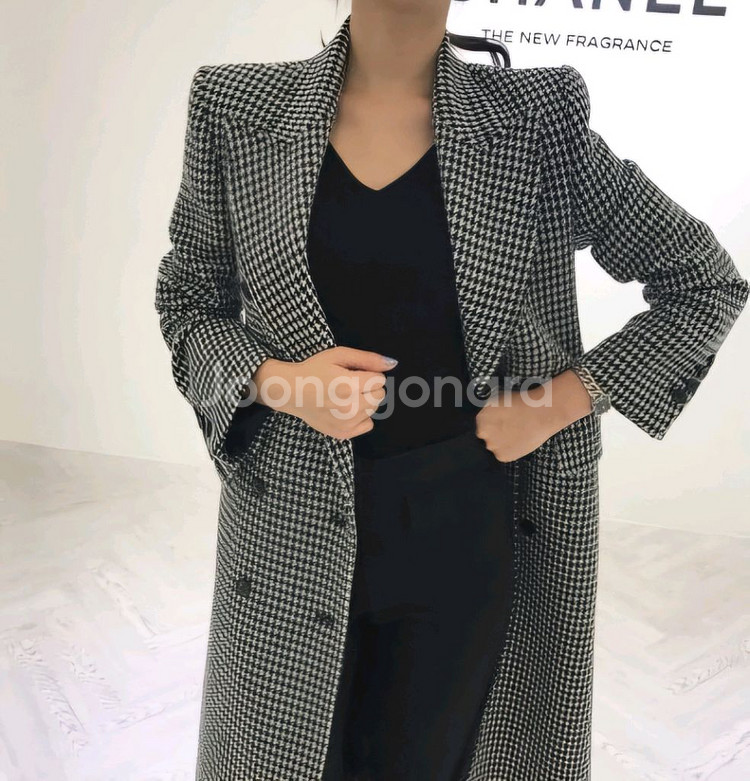 더치치 체크 더블 브레스트 코트 고걸 칙스라벨--3