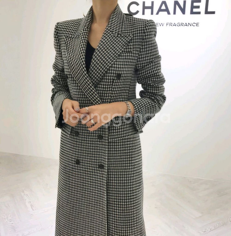 더치치 체크 더블 브레스트 코트 고걸 칙스라벨--5