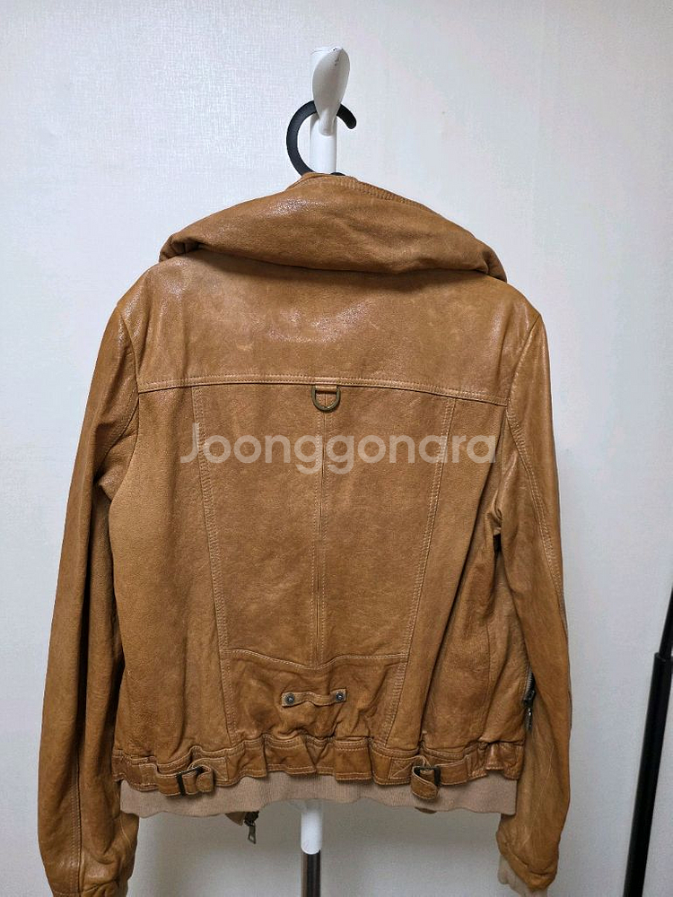 브라운 가죽 후드 자켓--3