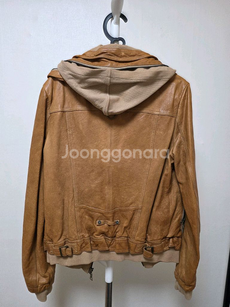 브라운 가죽 후드 자켓--1