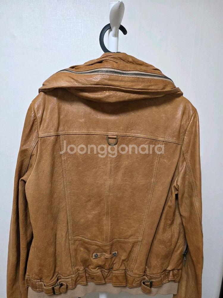 브라운 가죽 후드 자켓--2