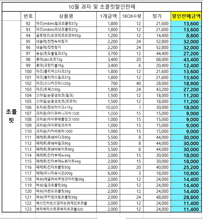 10월 컵라면(초특가) 및 과자 초콜렛 간식 최저가에--6