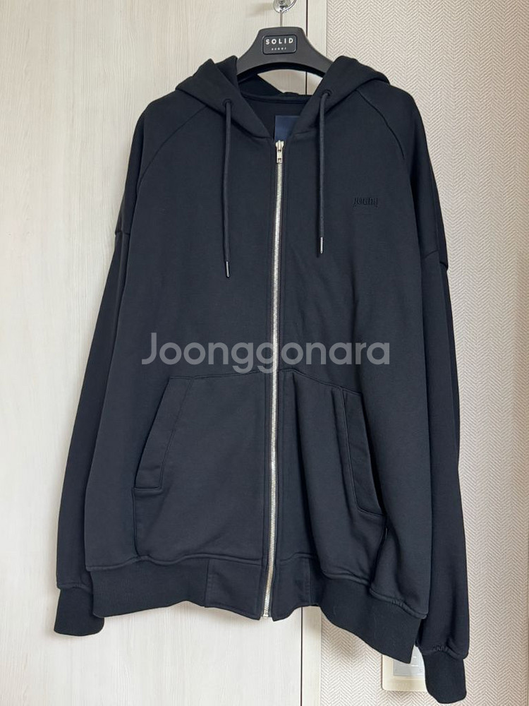 (L) 준지 란도니 레터링 자수 후드 집업 블렉--1