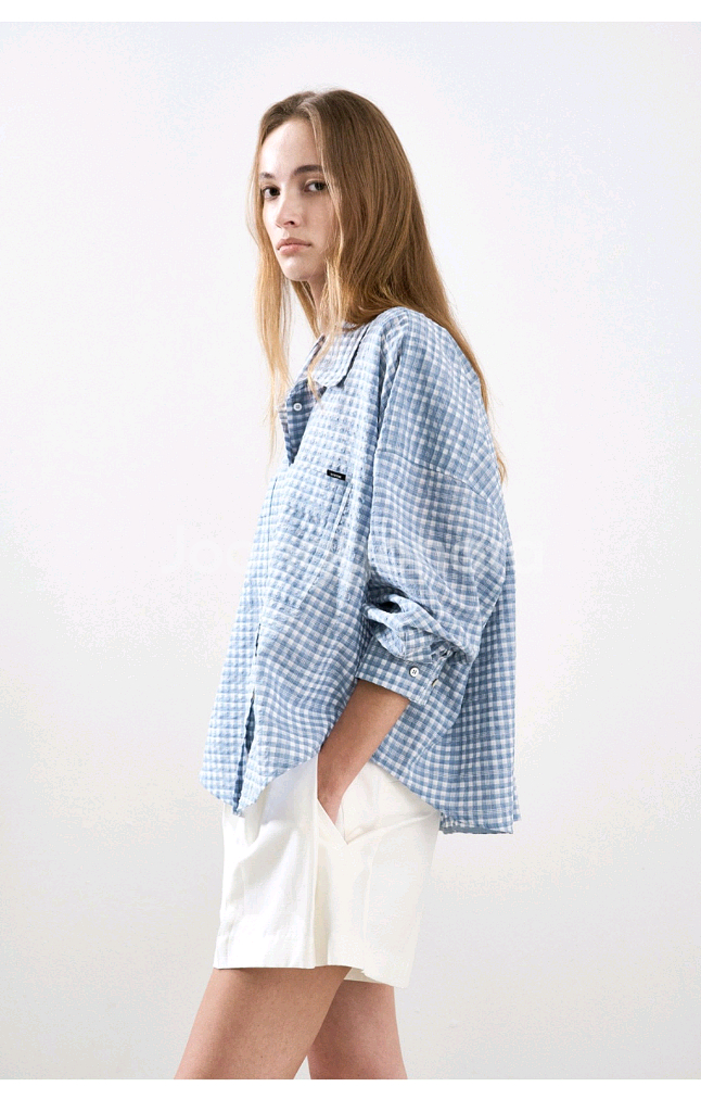 25 시스템 크링클 깅엄 체크 셔츠--1