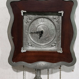 앤틱 원목 주석 액자 쿼츠시계.