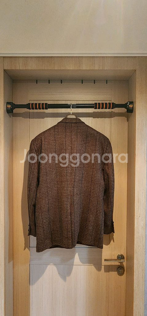 브라운 체크 트위드 모직자켓 2XL--1