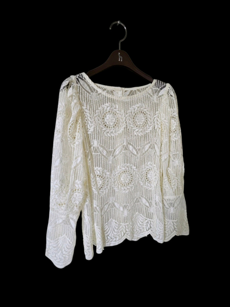 아이보리 시스루 레이스 퍼프 소매 블라우스 55--2