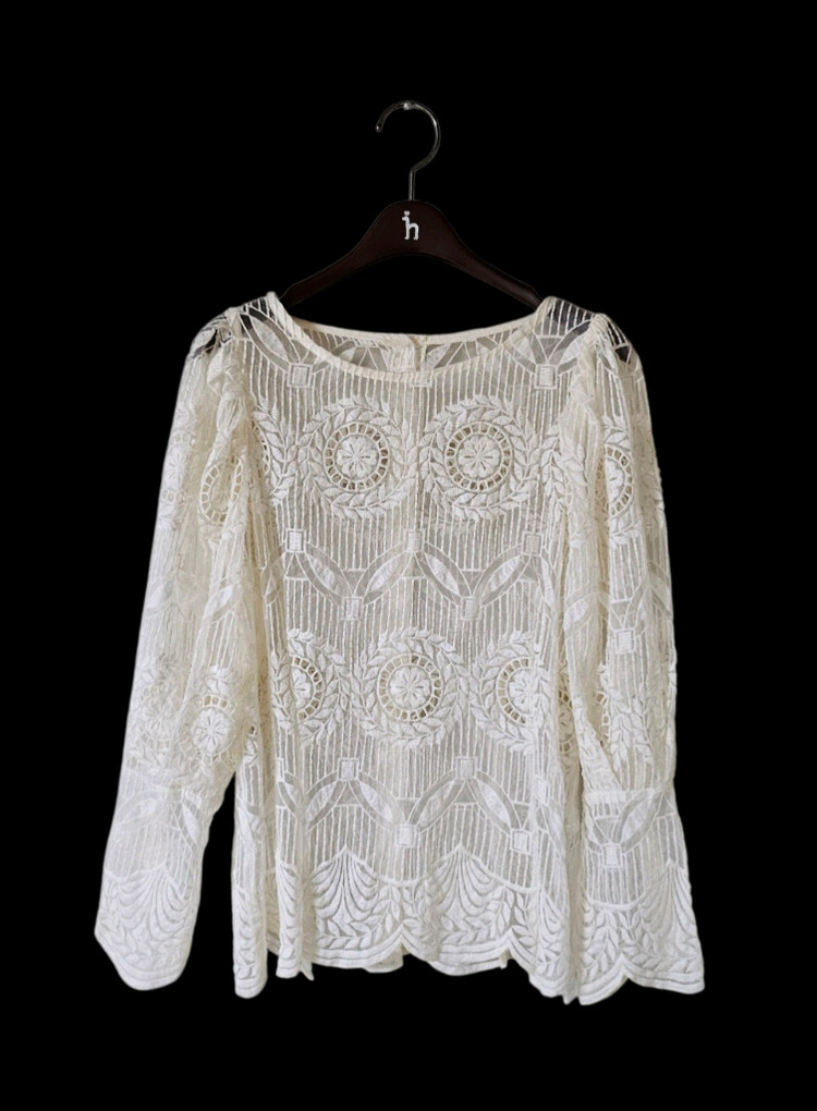 아이보리 시스루 레이스 퍼프 소매 블라우스 55--1