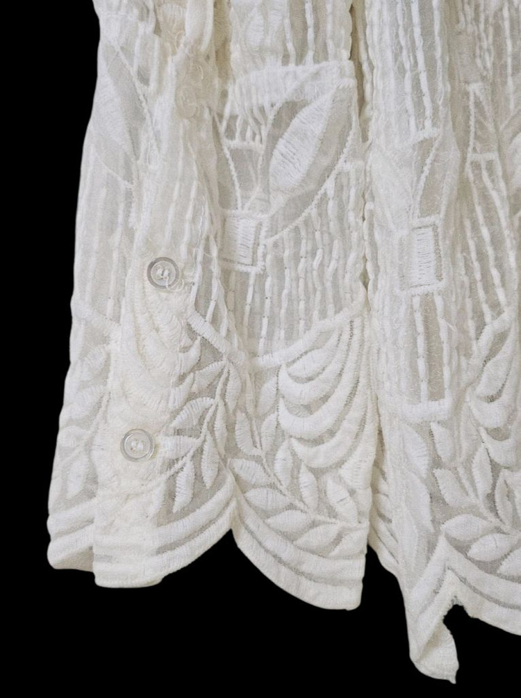 아이보리 시스루 레이스 퍼프 소매 블라우스 55--5