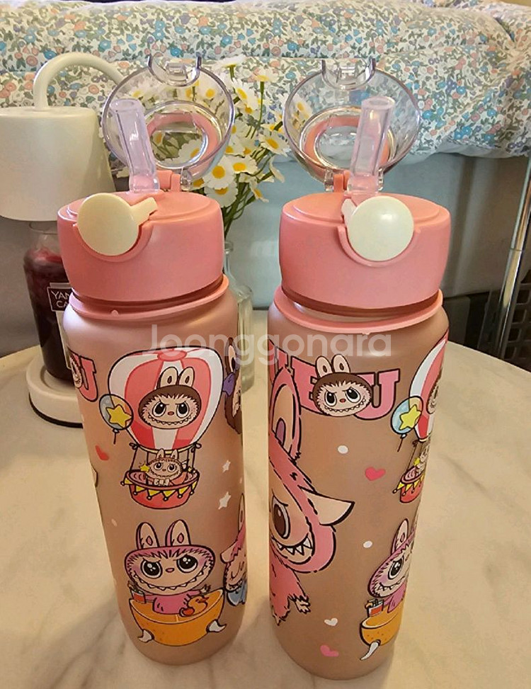 라부부 캐릭터 물통 핑크색 2개/새상품--2