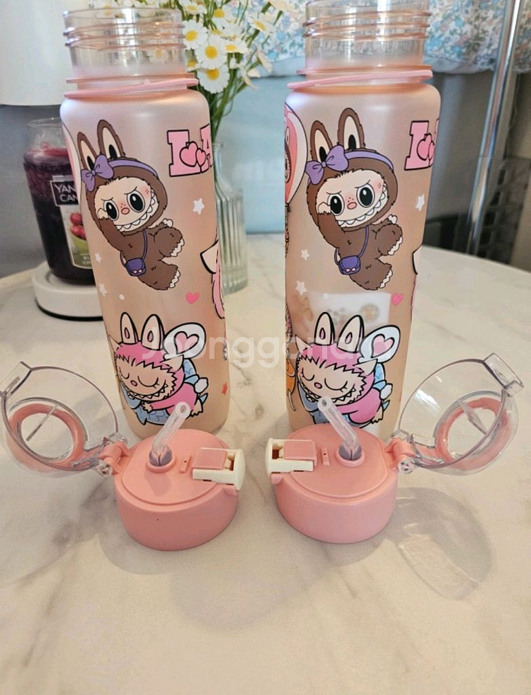 라부부 캐릭터 물통 핑크색 2개/새상품--3