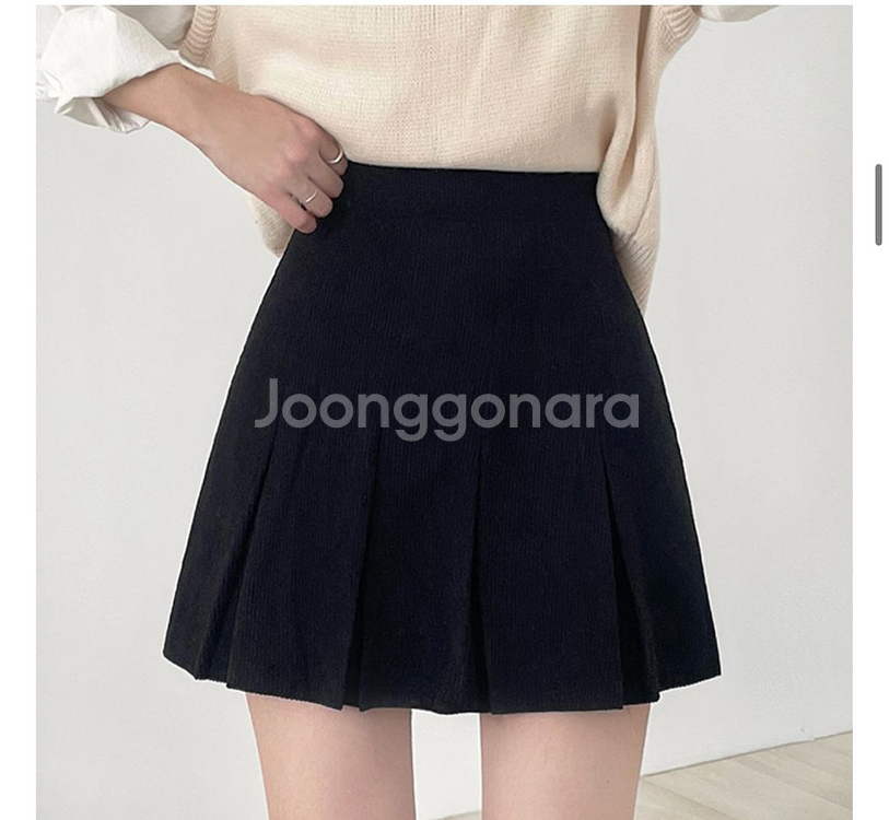 스프링 코듀로이 핀턱 미니스커트--0