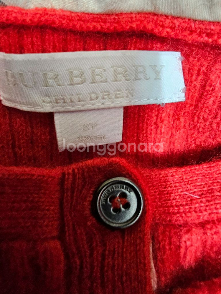 버버리 키즈 레드 니트 가디건 사이즈 2y 92cm--2