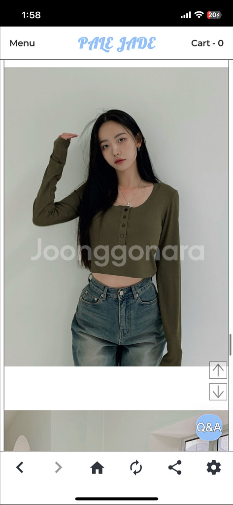 페일제이드 긴팔 크롭 티셔츠 카키--2