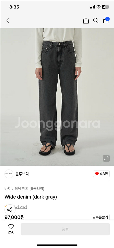 블루브릭 와이드데님 (dark gray) 1사이즈--0