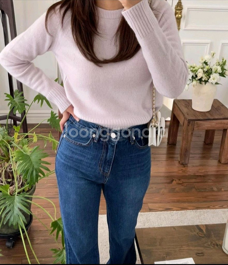 아뜨와 atoi 여성 연보라 라벤더 세미크롭 긴팔니트--0