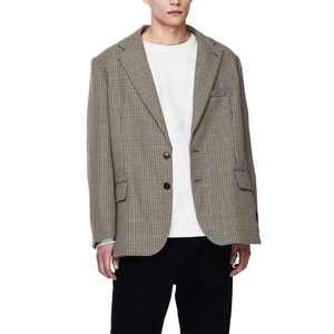 [S]베트멍 하운드투스 체크 블레이저 컷아웃 자켓