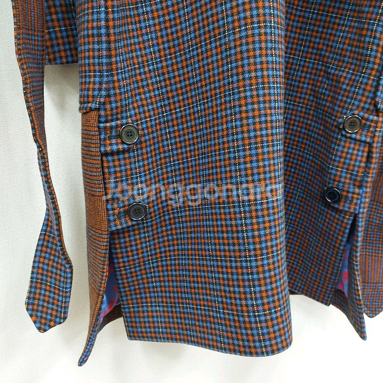 럭키슈에뜨 체크 벨트 롱코트--8