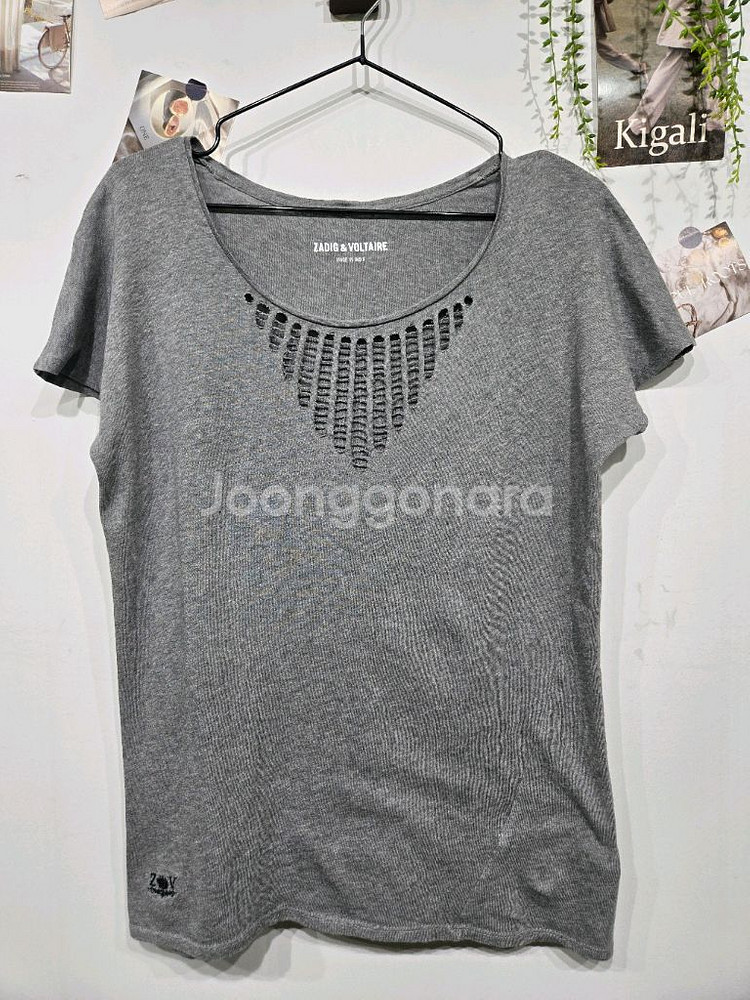 쟈딕앤볼테르 회색 컷아웃 반팔 티셔츠--2